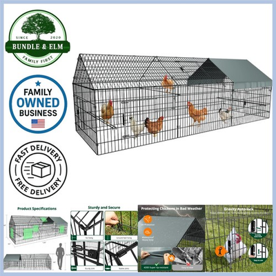 #ad Chicken Coop Metal 130x40x40in Outdoor Run with Cover Rust Proof Stable $232.49