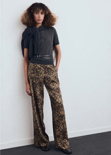 MANGO Women's Leopard-Print Satin Pants Size 4 (EUR 36) NEW with TAGS