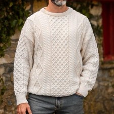 Aran Crafts Irish Wool Fisherman Sweater Mens Size Medium Pullover Cable Knit