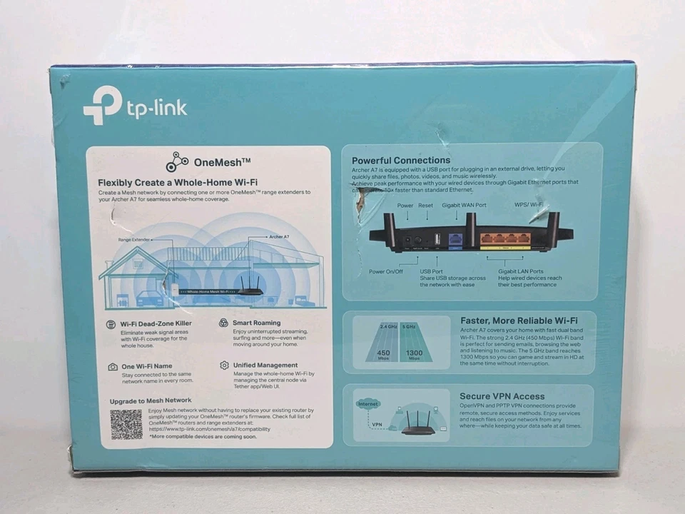 TP-Link Archer A7 AC1750 Mesh Wi-Fi Router | New Box | Dual Band Gigabit Ports - Image 2 of 4