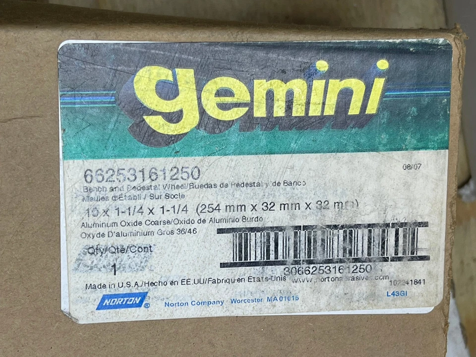 Norton Gemini Grinding Wheel 66253161250 10"x1 1/4 x1 1/4 Coarse 36/46 2485RPM  - Image 3 of 4