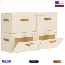 Homsorout Large Storage Bins with Lids, 4 Pack, Beige