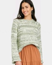 Universal Thread Women's Cable Knit Crewneck Pullover Sweater Size Medium Green