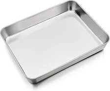 P&P CHEF Stainless Steel Sheet Cake Pan, Rectangular Baking 12.3 Inch, Silver 