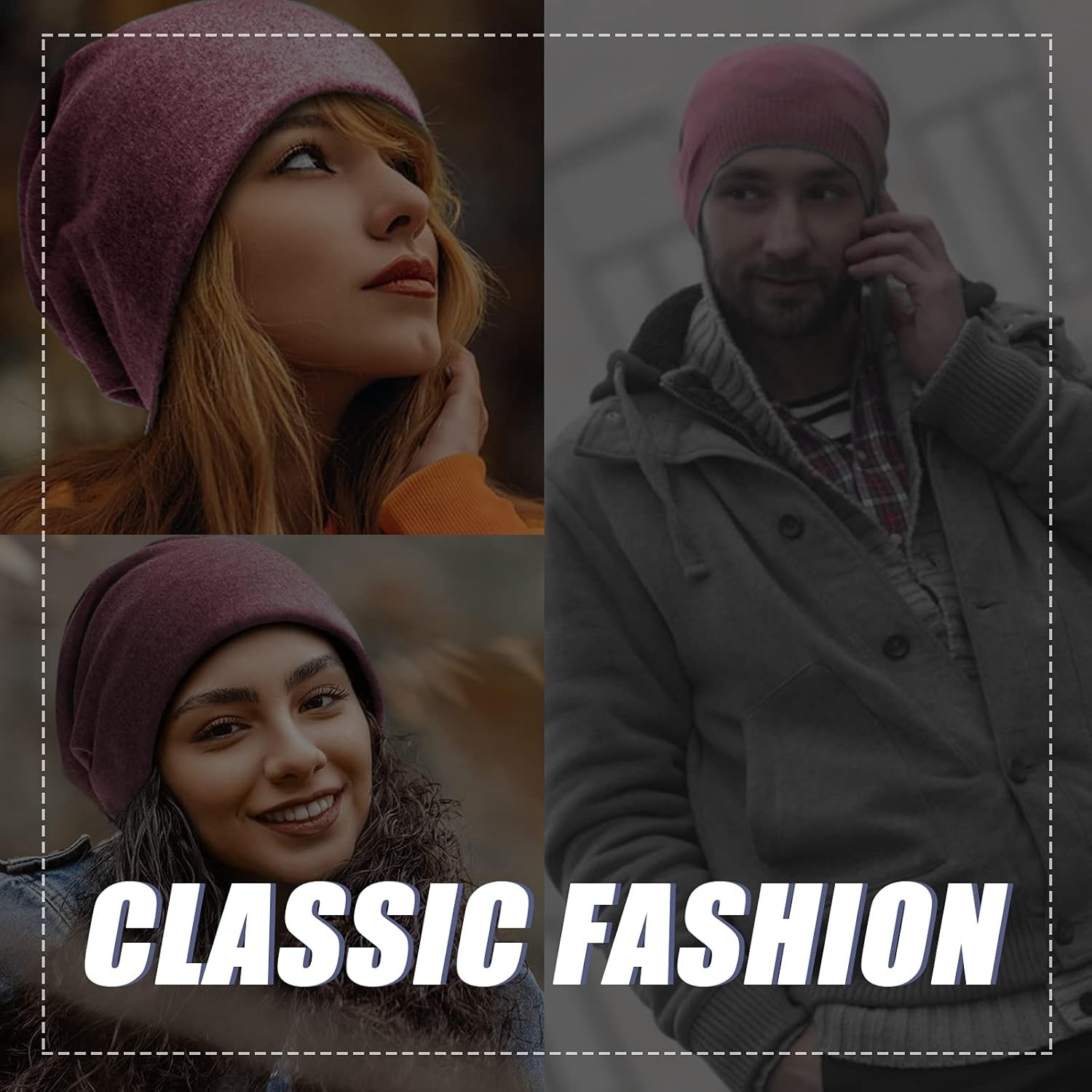 Unisex Slouch Beanie Hat Jersey Beanie Skull Cap Classic Baggy Hat Lightweight 