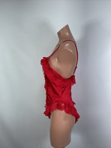 VTG Delicates Satin Teddy Womens M Lingerie Red Frilly Lace Sexy See-Through - Picture 6 of 7