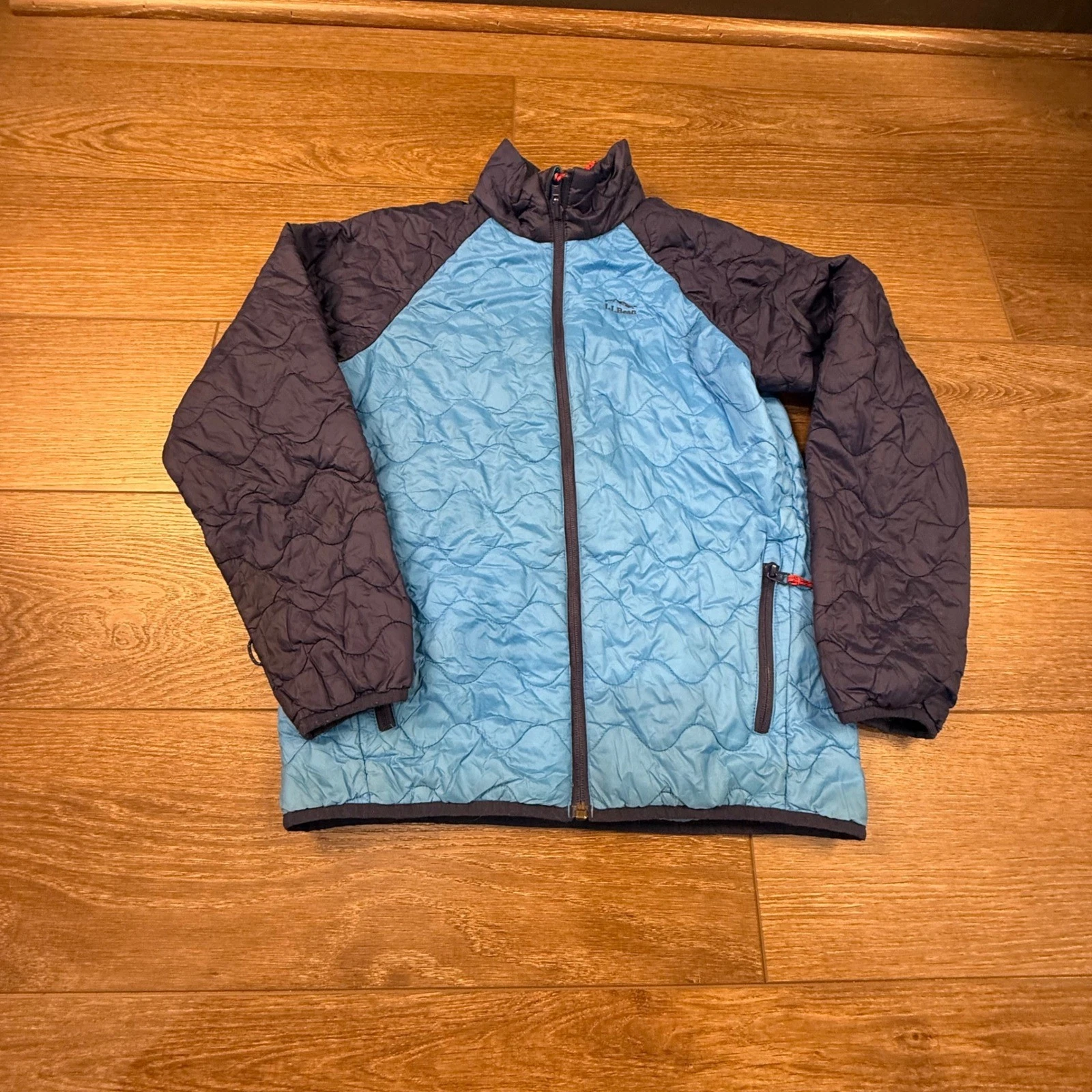 L.L. Bean Boys Quilted Puffer Jacket Blue Navy Zip Front Lightweight Outerwear
