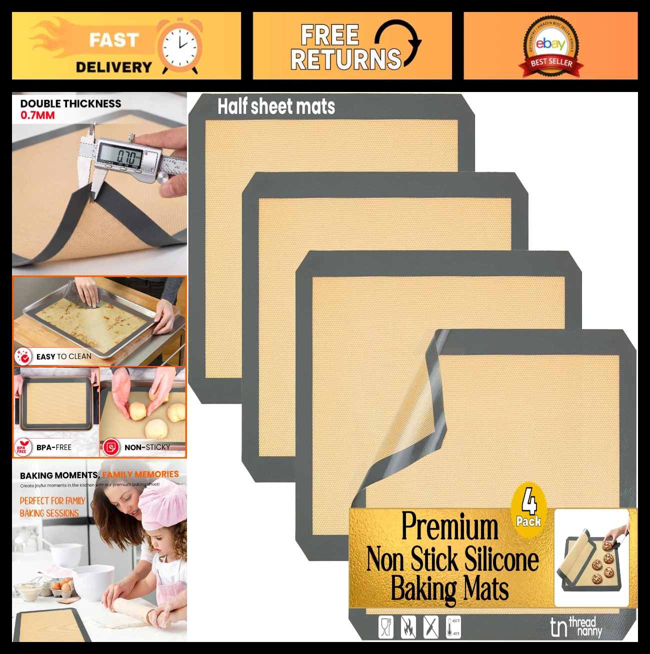 Reusable Silicone Baking Mats 4 Pack - Non-Stick Heavy Duty Half Sheet Oven Line
Opens in a new wind
