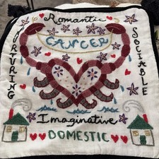 catstudio linen embroidered Pillow Cover Case Cancer Sign Handmade Shell Button
