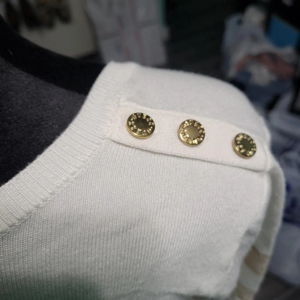 Camisa Guess Blanco Tostado Dorado Manga Larga Rayas Talla Mediana Foto 4 de 4