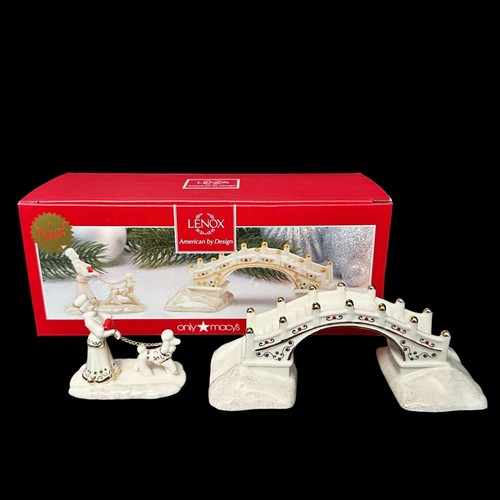 Lenox Mistletoe Park Village Treasures Bridge And Lady Dog Walker 2014 w/ Box - Picture 3 of 17