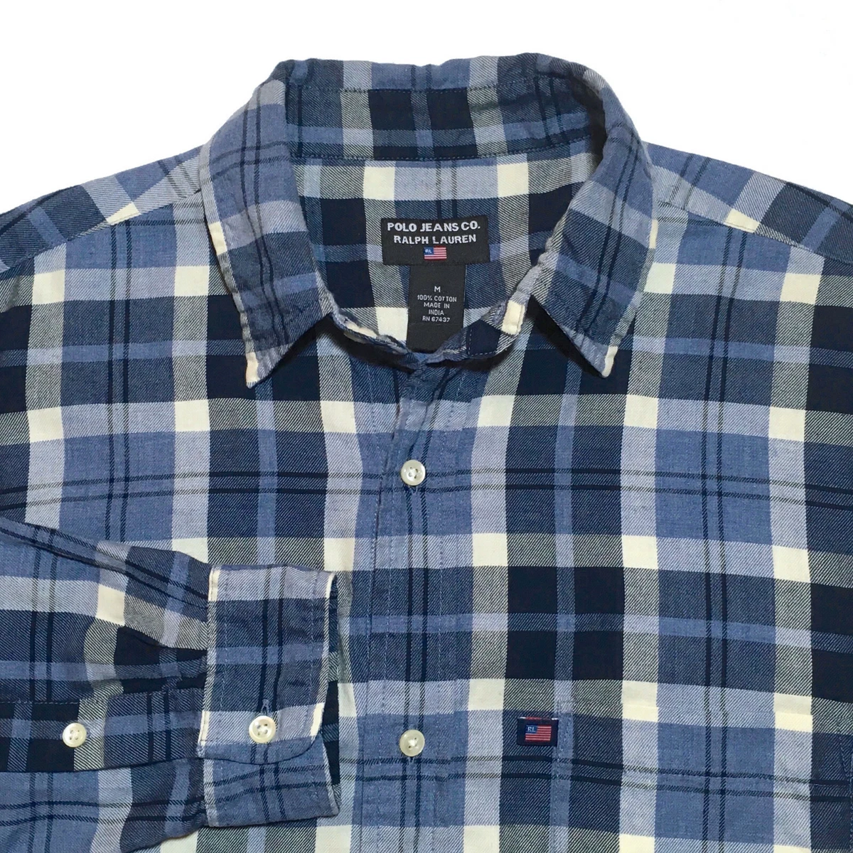 Polo Ralph Lauren Shirt VINTAGE Brushed Cotton Mens Size M Medium Blue