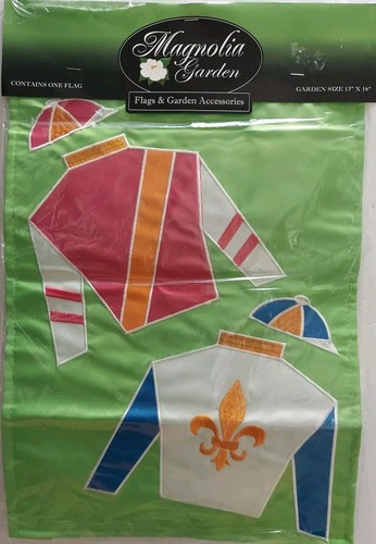 NIP Magnolia Garden Kentucky Derby Double Sided Garden Flag Colorful Silks & Cap