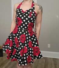 50s Black Red White Polka Dot Halter Dress Rockabilly Pin Up New Retro Vintage