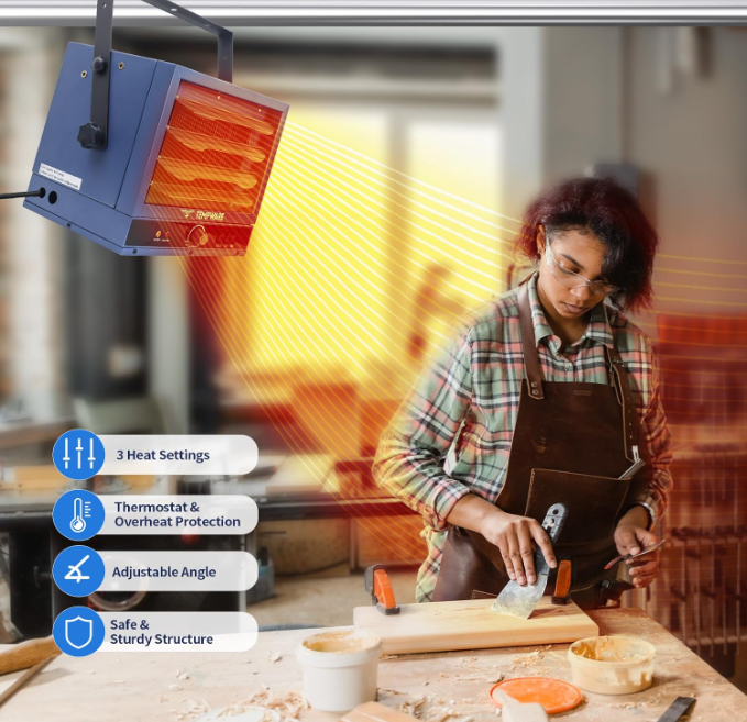 Electric Garage Heater, 5000Watt Ceiling Mount Shop Heater with 3 Heat