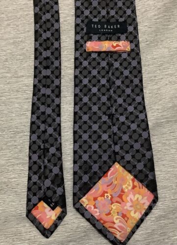 Ted Baker Mens 100% Silk Necktie Tie Geo Circles Blue USA - Picture 3 of 8