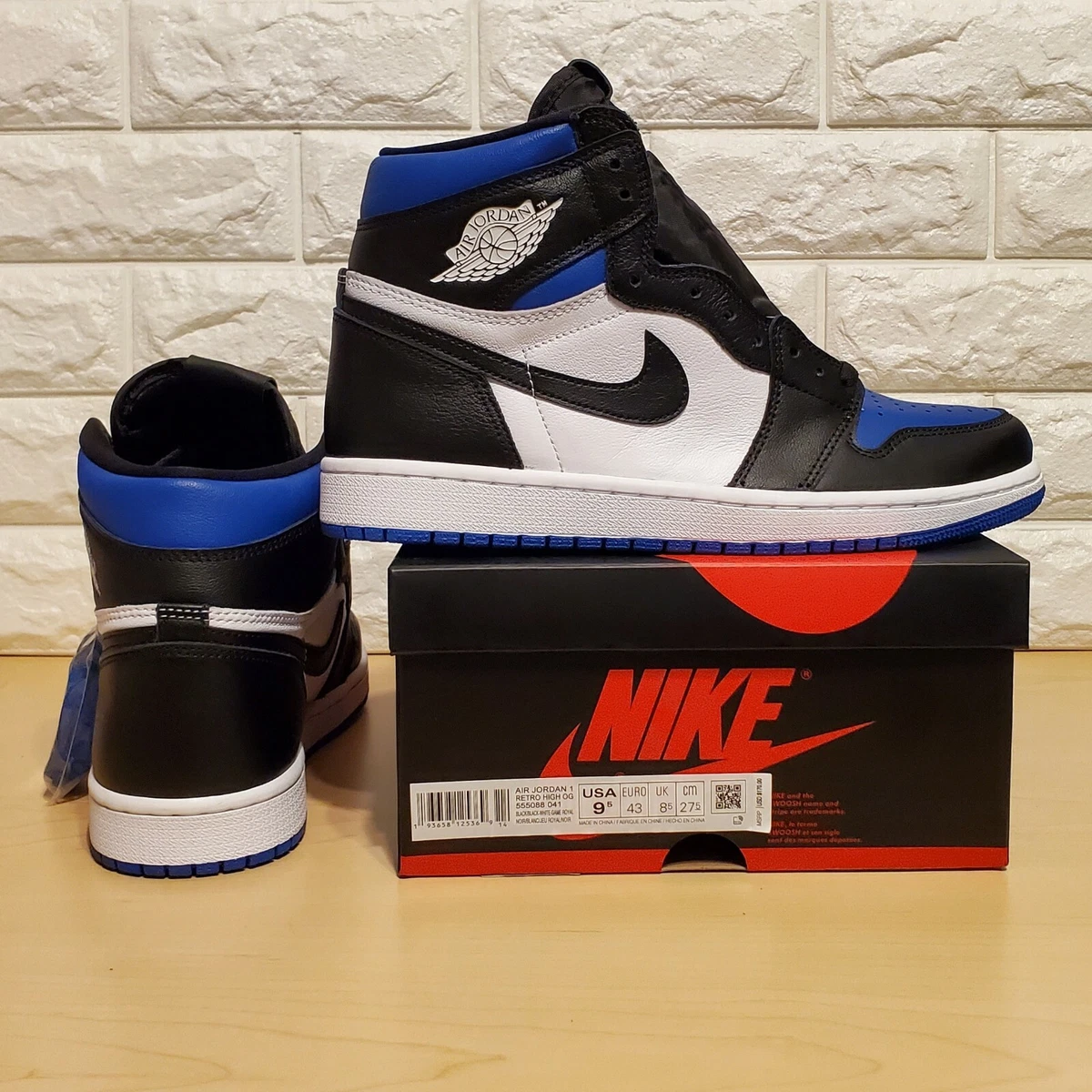 Nike Air Jordan 1 Retro High OG Mens Size 9.5 Game Royal Toe Blue 555088-041