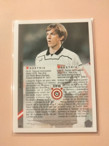 ANDREAS HERZOG #80 Austria vintage soccer card⚽93 Upper Deck World Cup free ship - Bild 2 von 2