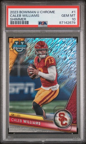 Caleb Williams 2023 Bowman University Chrome #1 Shimmer Refractor PSA 10