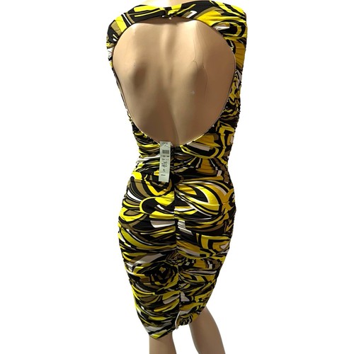 Cache Dress Size 10 Ruched Sheath Bodycon Open Back Drape Neck Print Y2K NWT - Picture 5 of 12