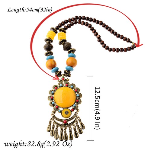 Collar Largo de Colección Estilo Étnico Joyería Danza Colgante Cuentas de Madera Suéter Cadena - Imagen 10 de 27
