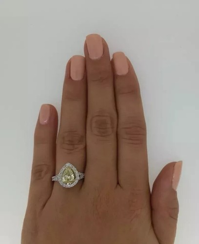 2.20 CT Pear Cut Lab-Created Citrine Halo Engagement Rings 14K White Gold Plated - Picture 3 of 3