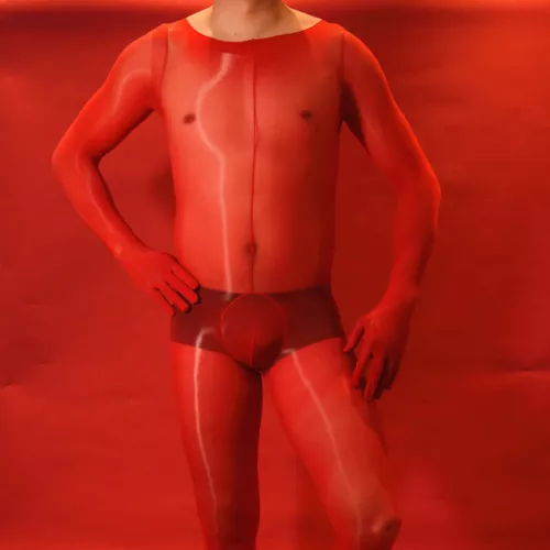 Plus Herren 8D Öl glänzend Full Bodystocking transparenter Overall mit Handschuhen Kapuze/Zehen - Bild 26 von 48