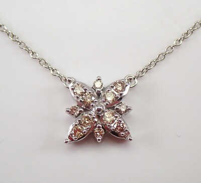 Weißgold Diamant Schneeflocke Anhänger Cluster Station Halskette 17'' Kette