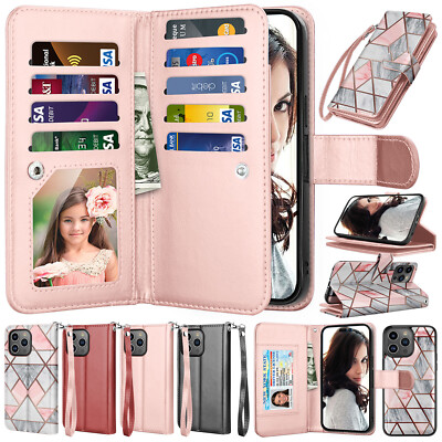 For iPhone 16 15 Pro Max 14 Plus 13 12 11 Case Wallet Card Holder Leather Cover