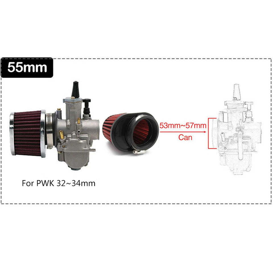 2 Pcs Universal Air Filter Intake Cleaner 55mm/2.17" Clamp-On For Car Motorcycle - Image 3 of 4