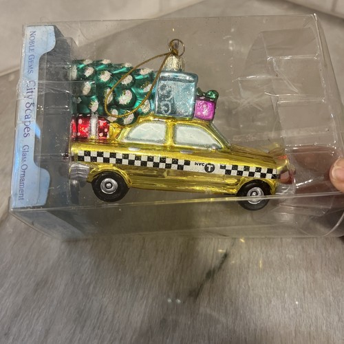 Taxi Ornament 2014 NYC City Scapes Glass with Tree brand new Adler - Picture 5 of 7