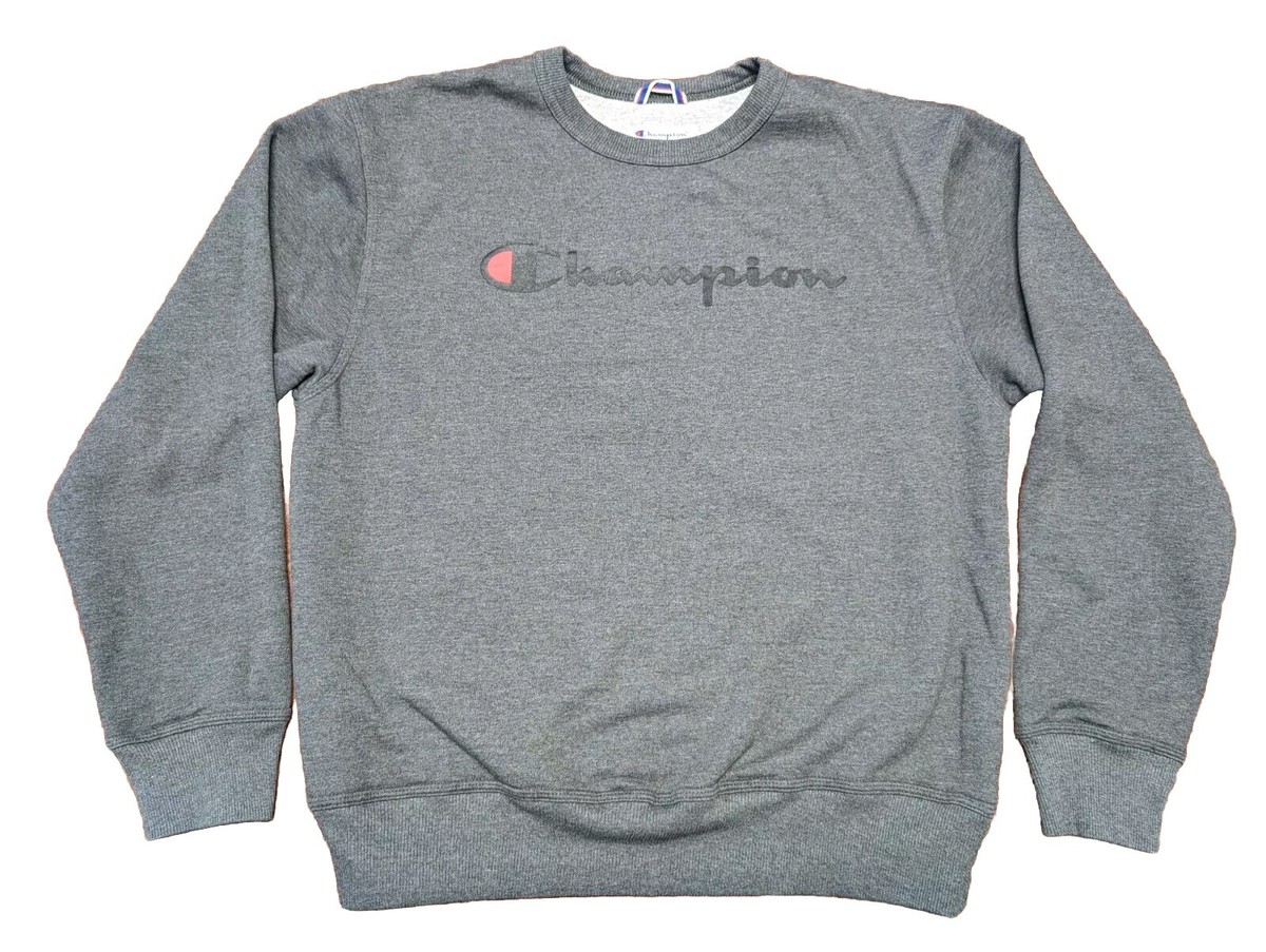 Champion Sweater Mens Charcoal Crewneck Sweatshirt Pullover Spell Out Logo  Sz M