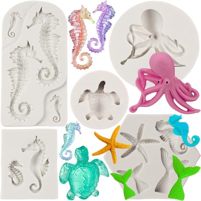 Marine Theme Fondant Silicone Mold Seahorse Sea Turtle Octopus Starfish