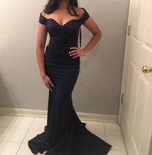 Navy Evening Gown, Off the Shoulder, Sweetheart, Formal Wear, Prom