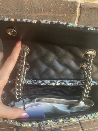 NWT $245 Kurt Geiger Large Kensington Sequin Stars Shoulder Bag Charcoal multi - Picture 5 of 5