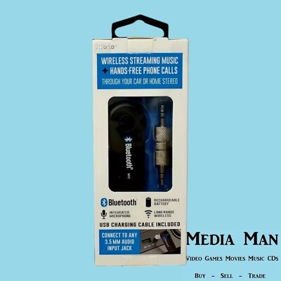 Bluetooth Audio Car Adapter Hands Free Calls & Home Stereo 3.5mm Rechargeable