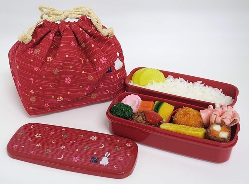 OSK Japanese Traditional Bento Lunch Box Set Rabbit Moon Red PW-28C Brand New - Picture 4 of 4