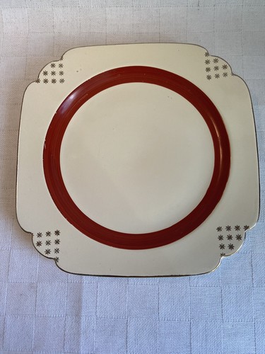 Homer Laughlin Century Shape Gold Stars Red Stripe Dessert Plates & Cups 7" SET - Picture 13 of 15