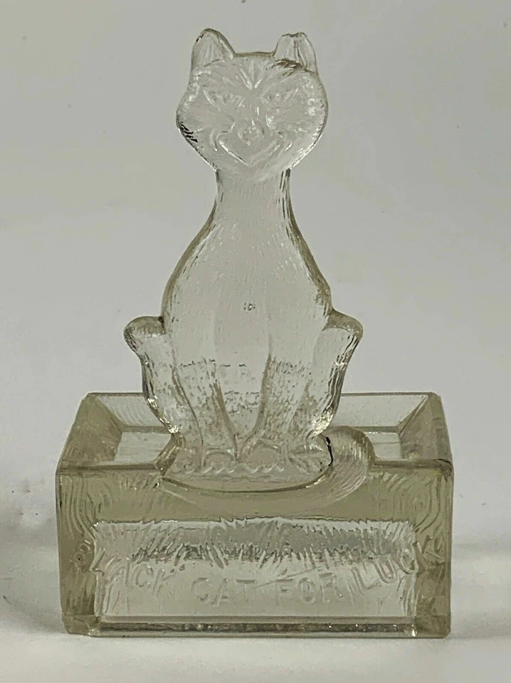 Recipiente de doces de vidro antigo vintage gato preto para sorte - Imagem 2 de 4