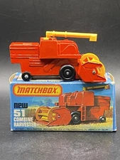 Matchbox SuperFast #51 Combine Harvester Red w Box Vintage Collectible Farm Toy