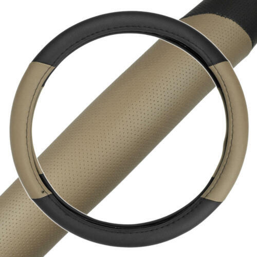 Car Steering Wheel Cover Two Tone Beige Black 15" Universal Fit For Van SUV Auto - Picture 2 of 8