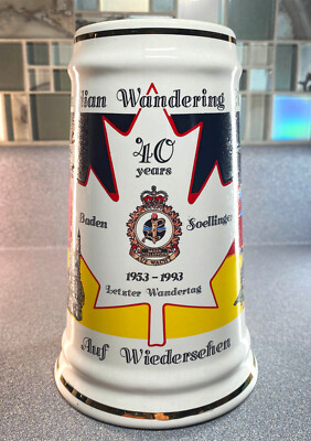 Canadian Wandering Club Beer Stein 1953-1993 40 Anniversary Auf Wiedersehen Mug