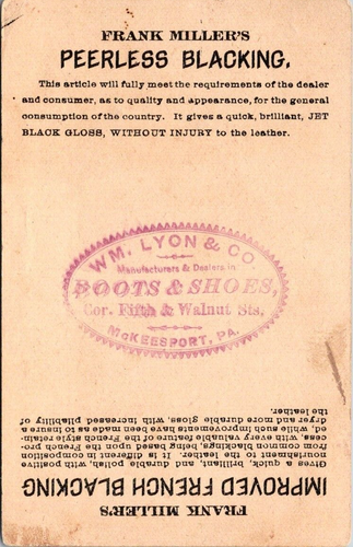 c1880s-1900s Frank Millers Shoe Blacking McKeesport PA Victorian Era Trade Card - Picture 2 of 2