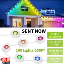 150FT Permanent Outdoor RGB Lights,IP65 Waterproof Smart LED Eaves Light,US Ship