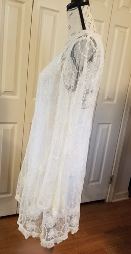 Indigo Soul Dress Large Ivory Floral Lace Bell LSlvs Scoop Neck & Back Lined EUC - Picture 7 of 16