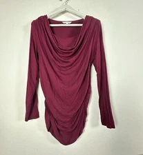 Cabi Womens Long-Sleeve Draped Front Ruched Top Size Large Burgundy Stretch #393