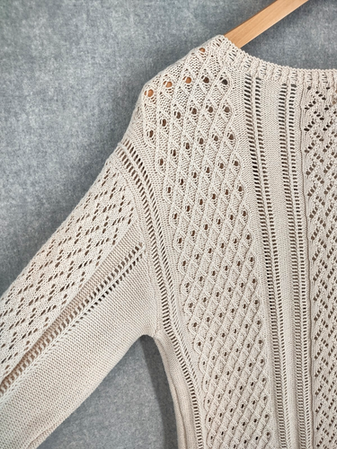 Artelier Nicole Miller maglione donna piccolo beige maglia aperta pullover leggero - Foto 11 di 20