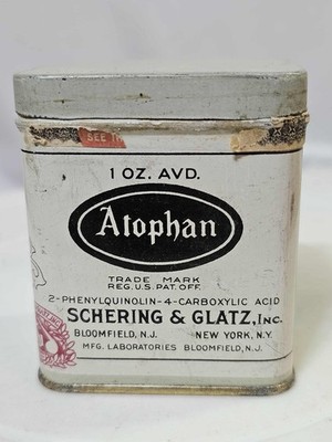 Vtg Tin USA Atophan Medicine Apothecary Schering & Glatz - B4- READ