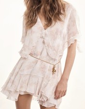 LoveShackFancy Avaline Ruffled Floral Print Dress In White Peach Size XXS $595