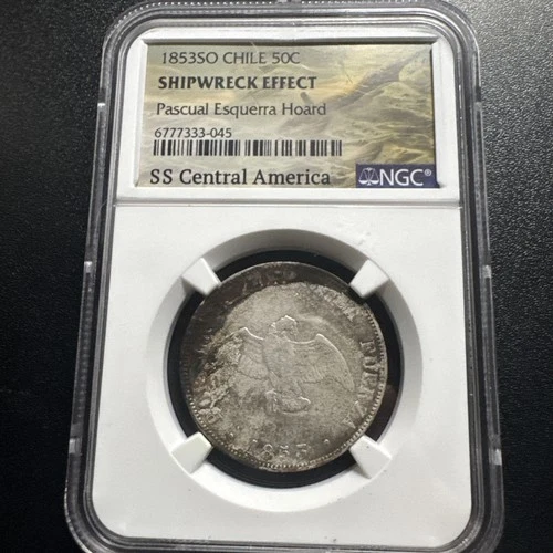 SS Central America 1855-SO Chile Silver 50 Centavos NGC Shipwreck Effect! VIDEO!